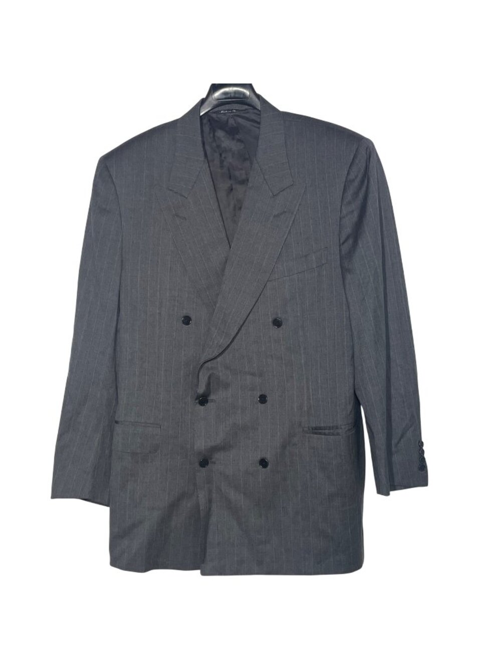 Canali Pure Wool Pinstripe Suit Coat Double Breasted 2‎ Button Gray Sz 54L